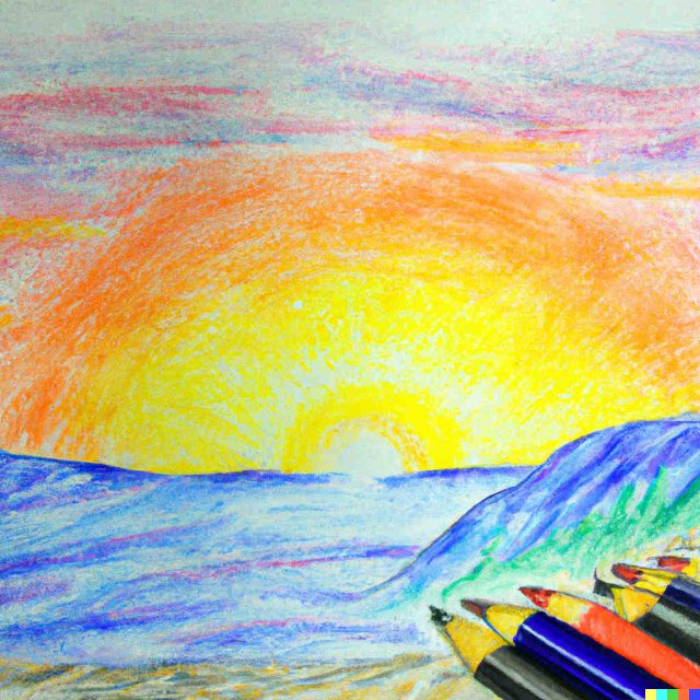 sunset drew by colored pencils